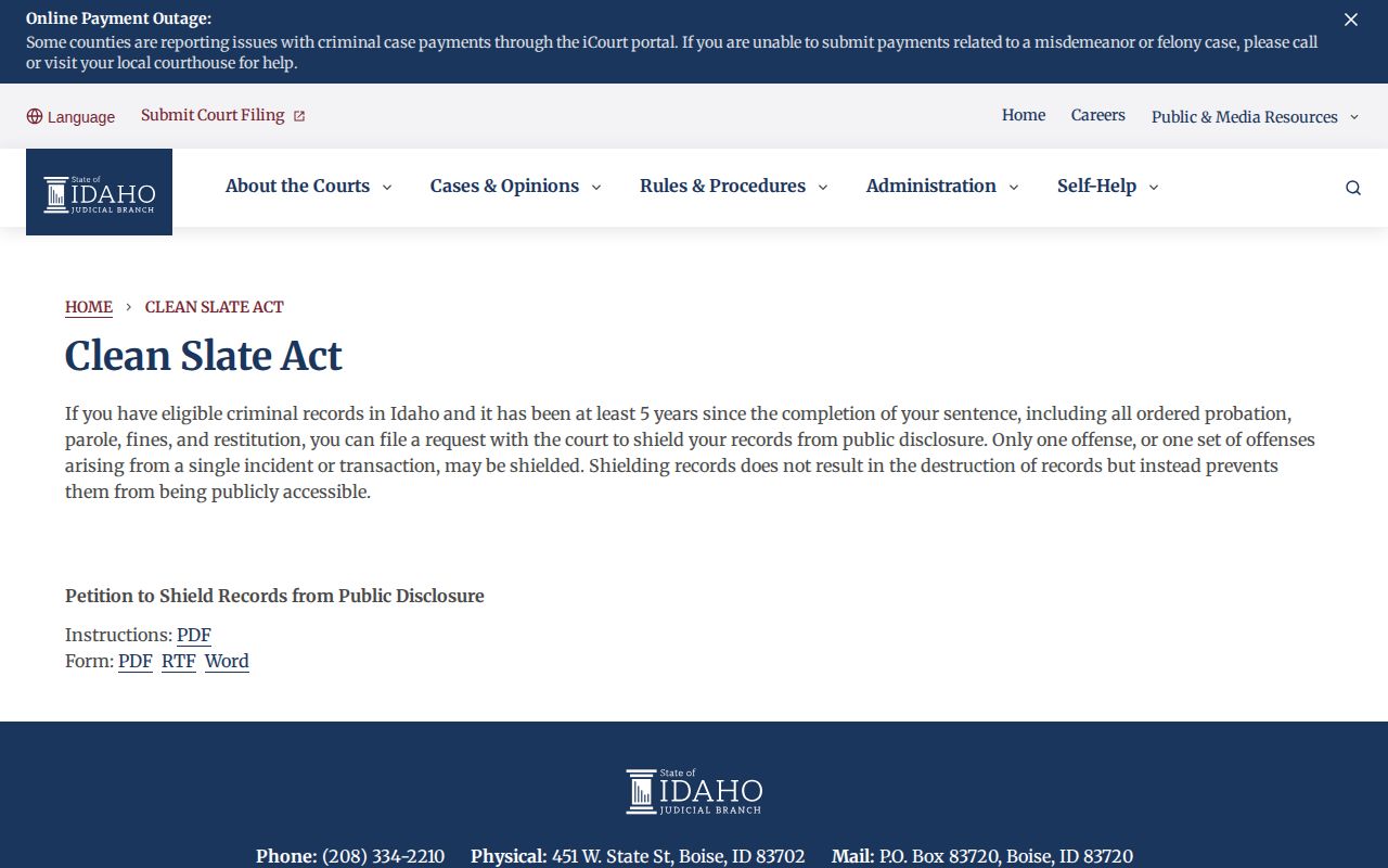 Blaine County court record and Clean Slate reference interface